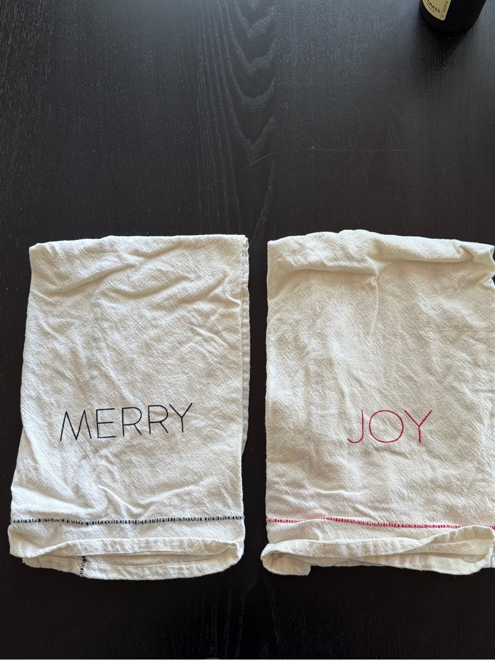 Hearth & Hand White Cotton Christmas Tea Towels with Red and Black Stitching